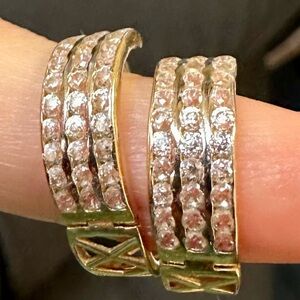 14K Thick Solid Real Gold diamond crystal earrings hoops huggies hoop earrings
